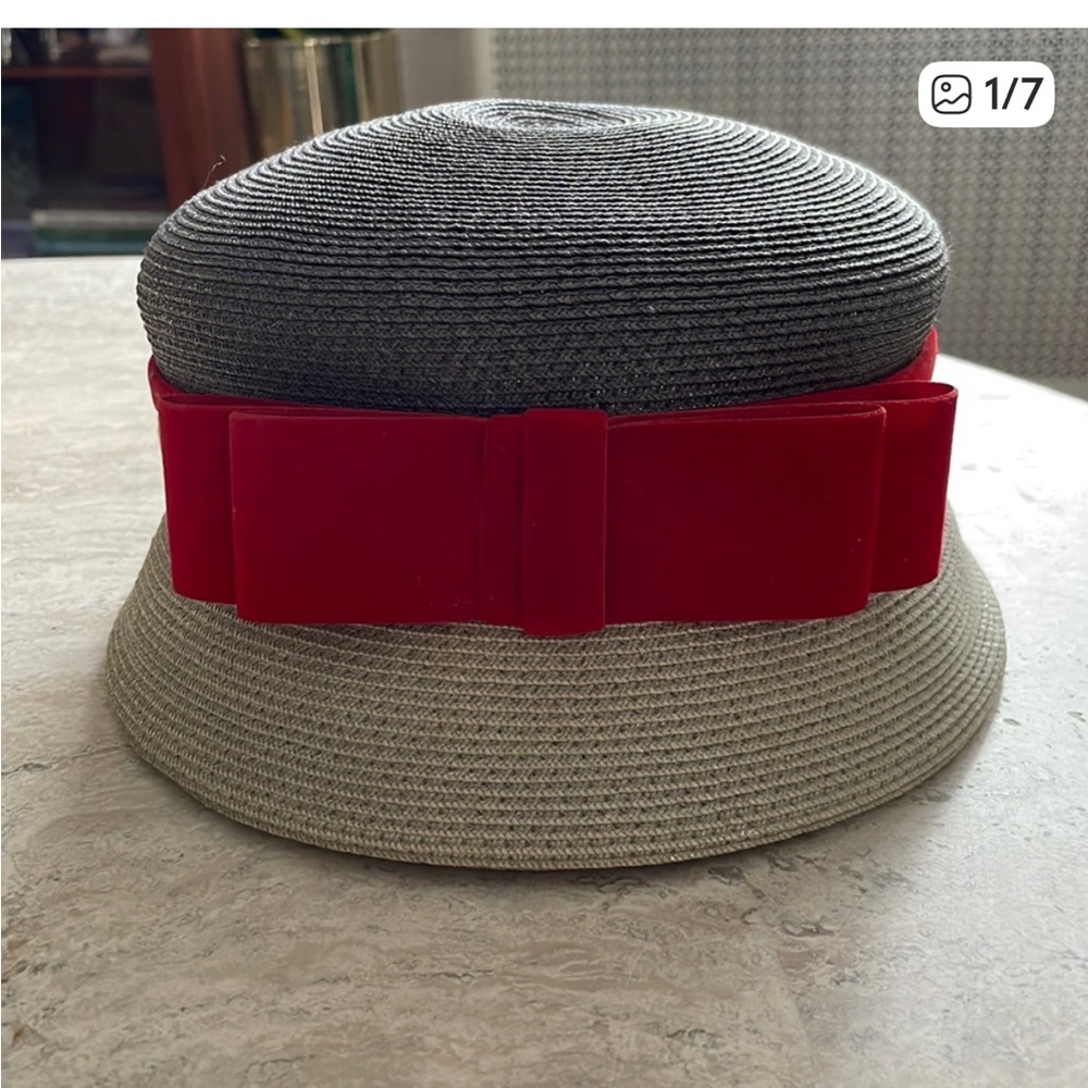 Stylish vintage gray Hat with Red Bow